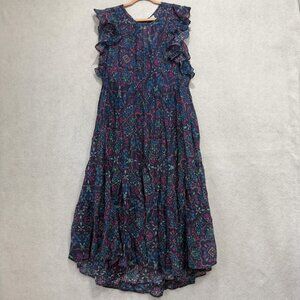 Sundance Dress Womens XXL Blue Purple Boho Floral Flutter Tiered Maxi Lined
